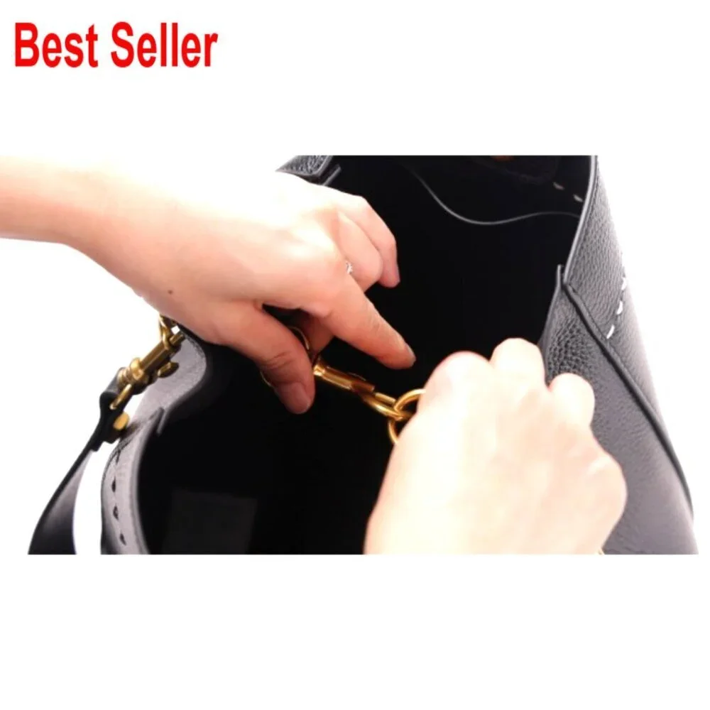 Genuine Leather Bucket Hobo Bag with Detachable Wide Strap